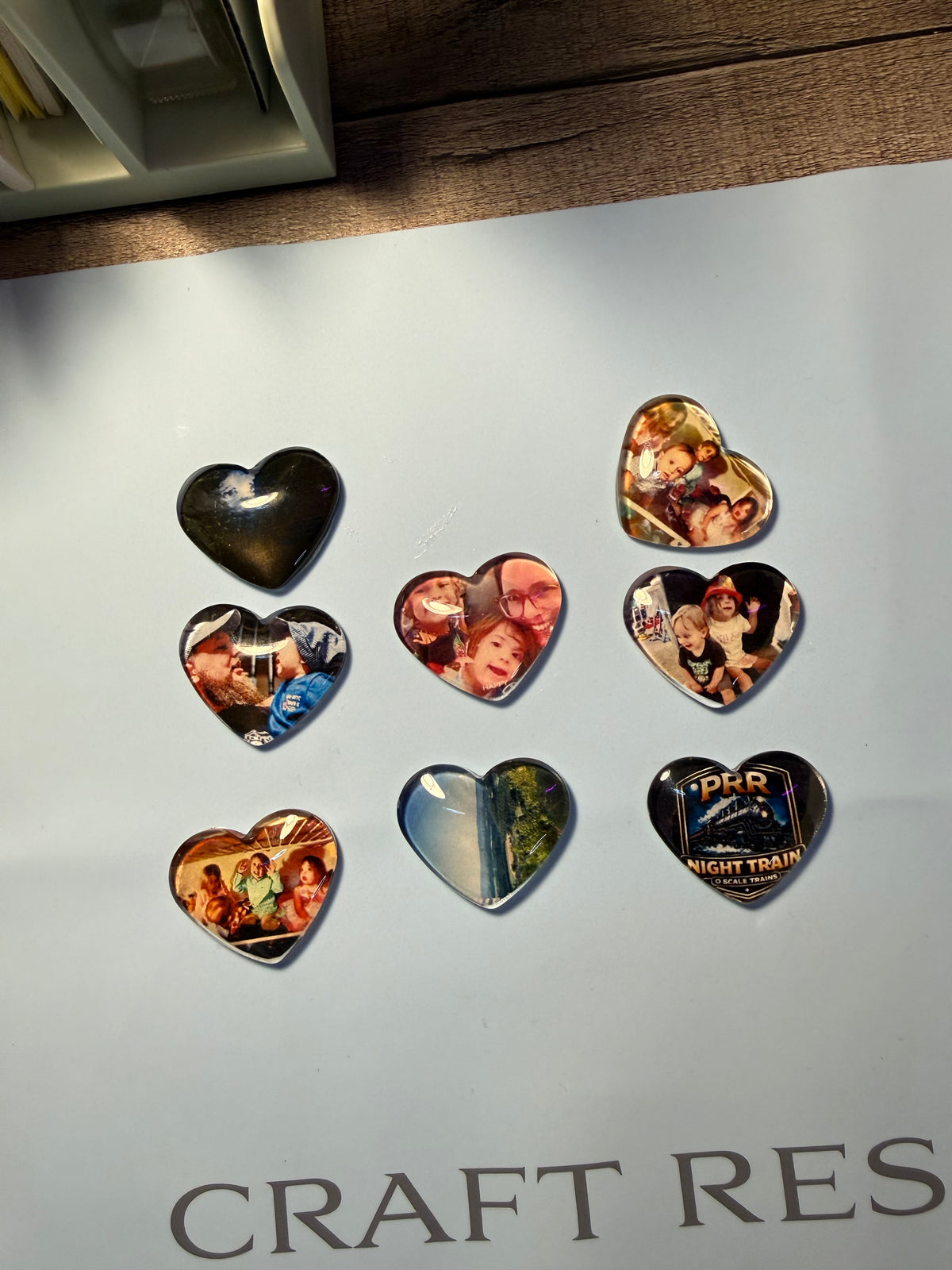 1 1/2 inch heart glass photo magnets, set of 3