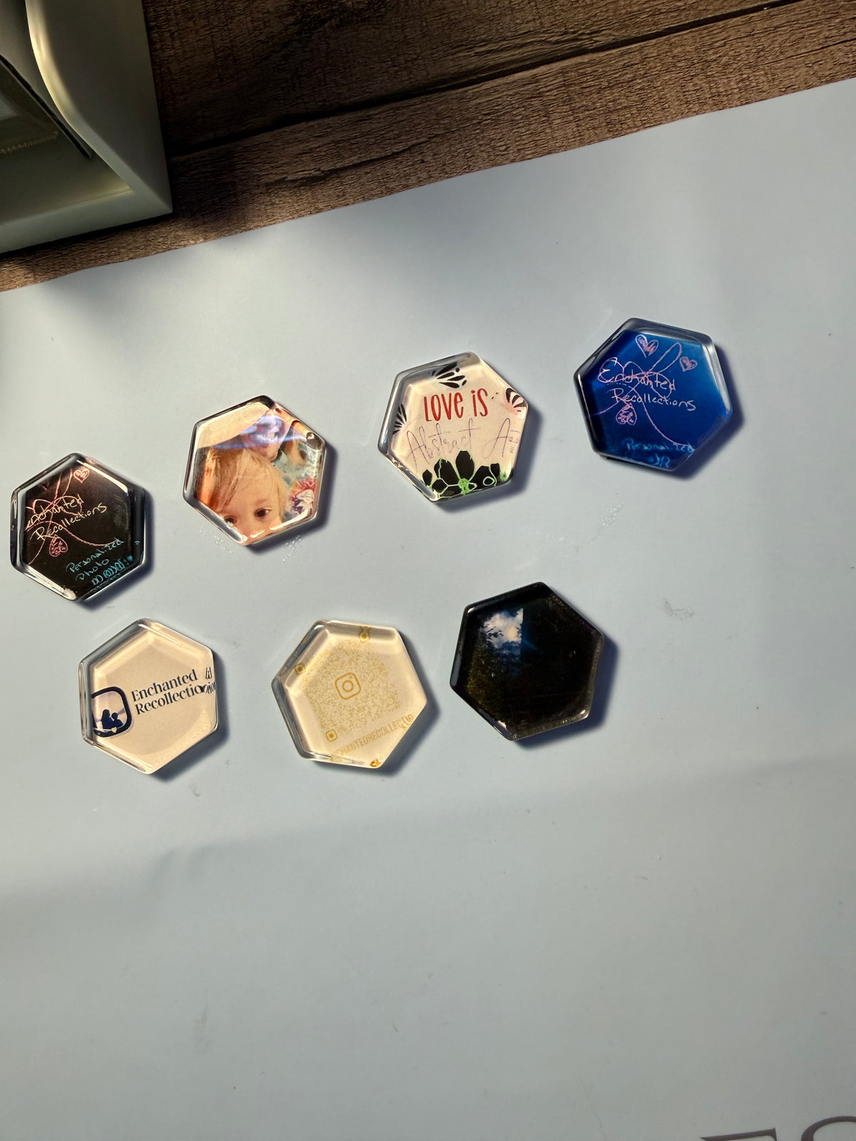 1.5 inch Hexagon glass photo magnets, set of 3