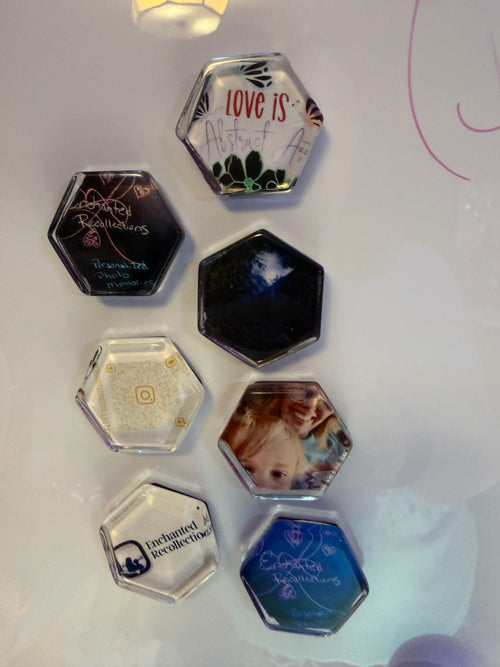 1.5 inch Hexagon glass photo magnets, set of 3