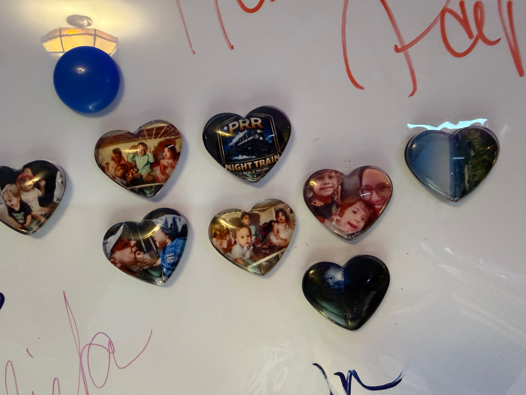 1 1/2 inch heart glass photo magnets, set of 3
