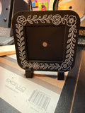 Black w/white floral wreath design for 2.5 inch photo magnet